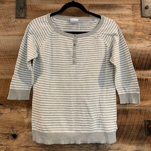 EUC – Columbia – Cotton Popover Sweater – White & Grey – Size L